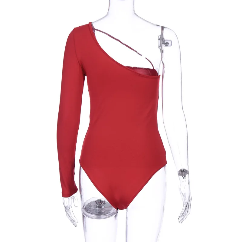 Winter temperament sexy womens one-shoulder long-sleeved  Sexy Bodycon Bodysuit Long Sleeve Sheath Basic Overalls Women Body