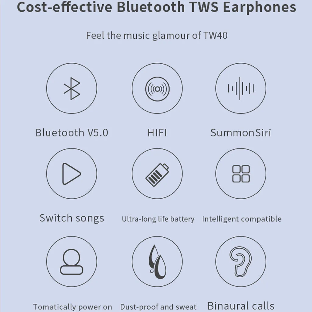 Blueteothe Беспроводной наушники 5,0 наушники-вкладыши TWS с наушники-вкладыши IPX5 Водонепроницаемый спортивный наушник W/Mic и Портативный зарядный чехол Earpods