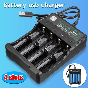 

Universal Black 4 Slots USB Rechargeable Battery Charger For 14500 18650 26650 18350 Charging 3.7V Rechargeable Li-on Battery