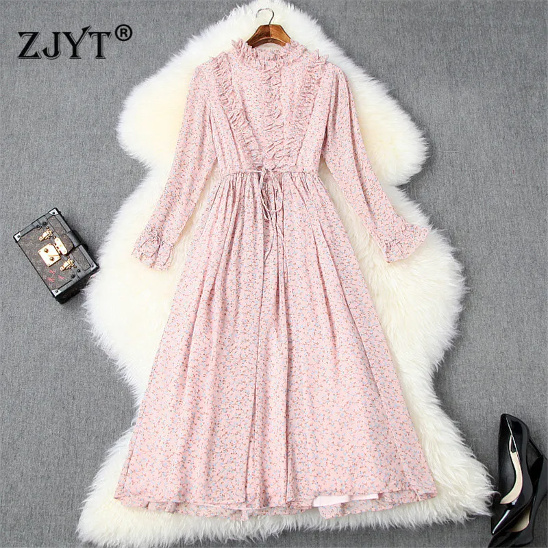 Nieuwe Vrouw Kleding 2020 Lente Jurk High Fashion Vrouwen Flare Mouw Ruches Bloemenprint Bandage Casual Mid Calf Chiffon jurk Nieuwe Vrouw Kleding 2020 Lente Jurk High Fashion Vrouwen Flare Mouw Ruches Bloemenprint Bandage Casual Mid Calf Chiffon jurk