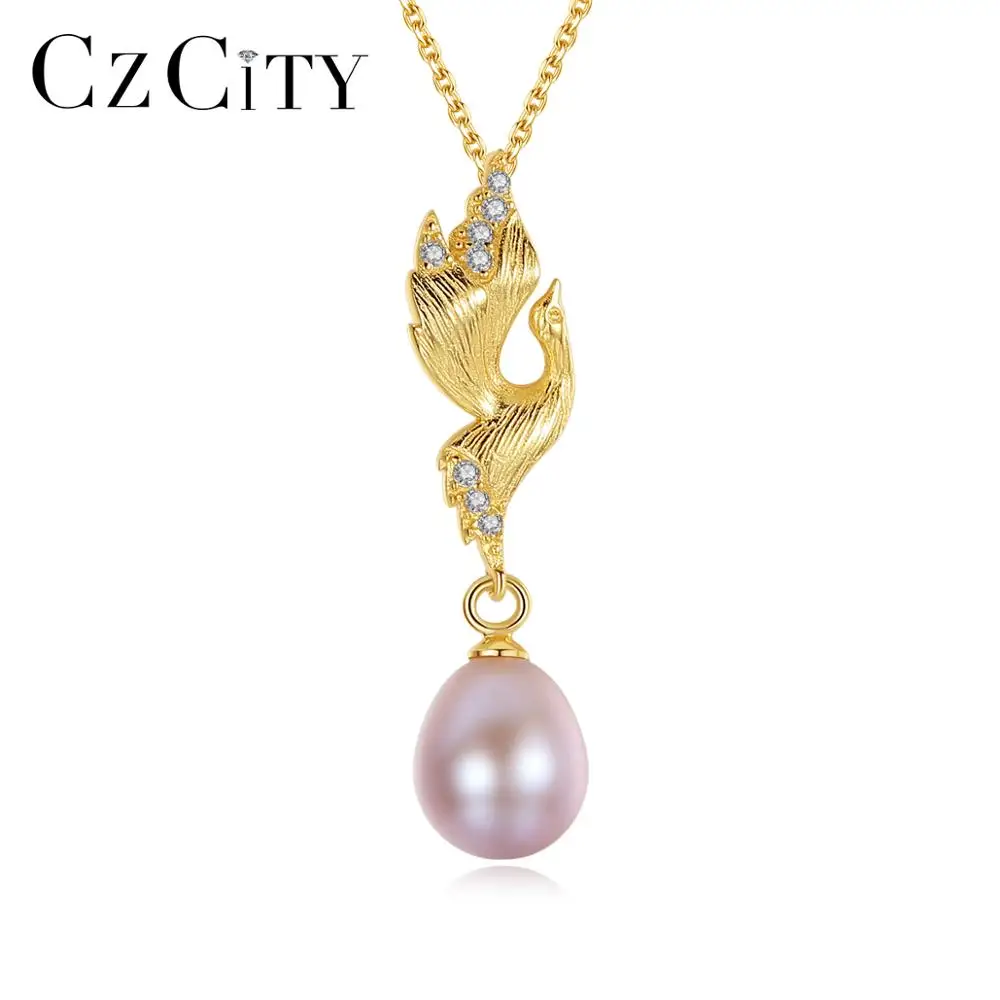 CZCITY стерлингового серебра 925 яркие кран кулон ожерелье тонкая цепочка из