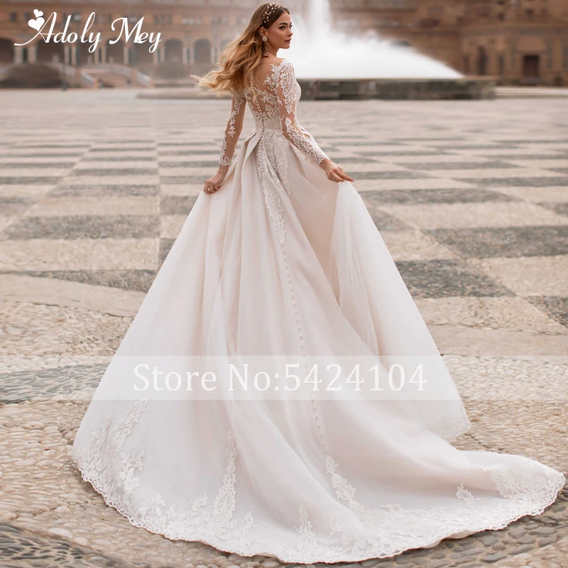 Adoly Mey Glamorous Appliques Full Sleeve A-Line Wedding Dress 2022 Luxury Scoop Neck Beading Court Train Princess Wedding Gown affordable wedding dresses