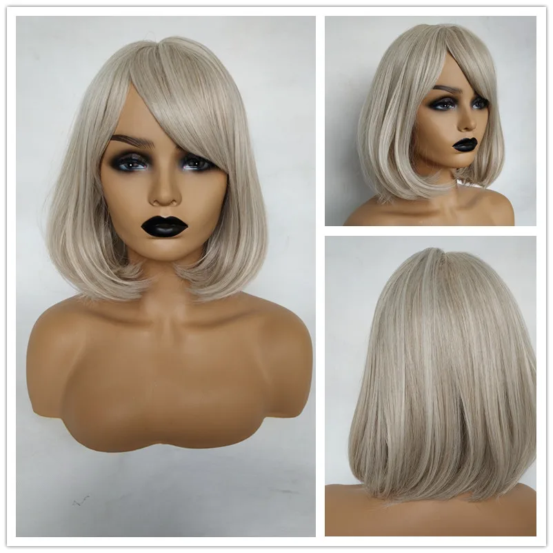 Крошечные LANA короткие прямые Ombre черный коричневый синтетические парики с челкой для женщин боб парик жаростойкий Лолита косплей парик - Цвет: ss133-1