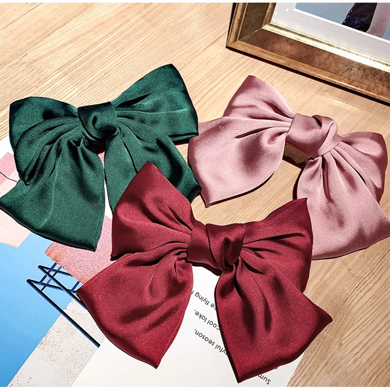 headbands for women New Fashion Girls Hair Clip Big Bows Hair Ribbon Trendy Ladies Satin Hair Clip Girl Ponytail Cute Barrette Hair Accessories banana hair clips