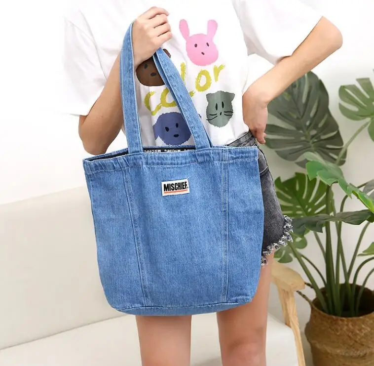 Summer Casual Tote Shoulder Bags Canvas Jeans Messenger Bags Soft Student Large Capacity Shopping Handbags For Women