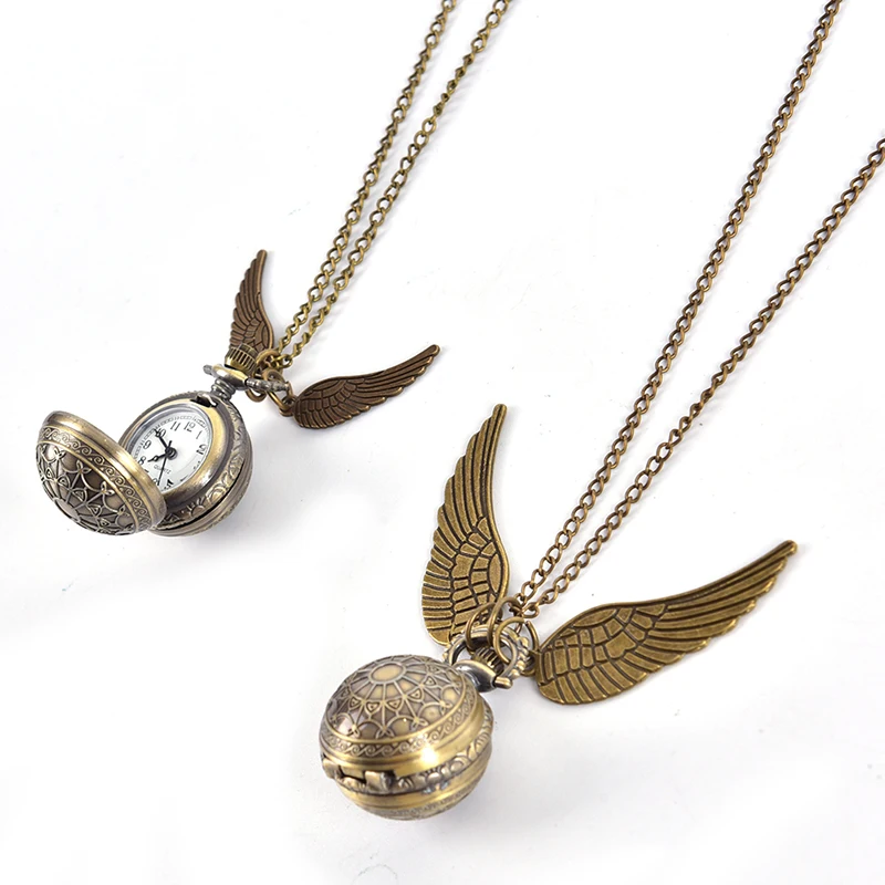 Antique Vintage Spider Web Ball Wing Necklace Pendant Quartz Pocket Watch Gift