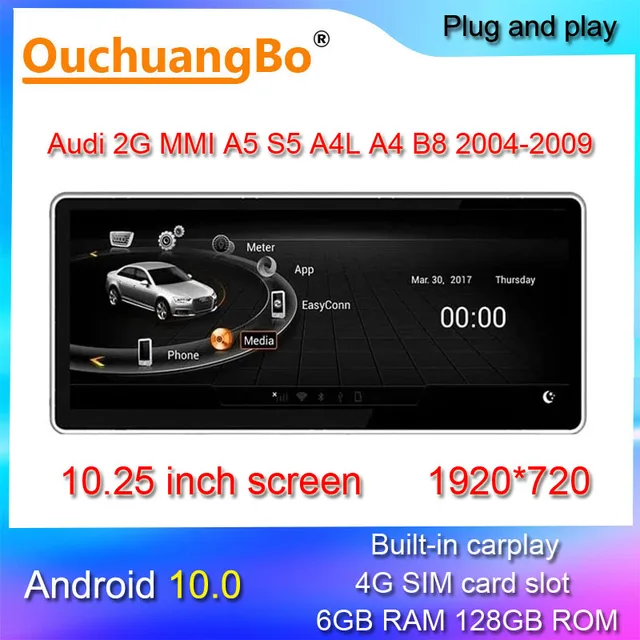 Ouchuangbo Auto Radio Multimedia Voor 10.25 Inch A5 S5 A4L A4 B8 Mmi 2G 2004 2009 Android 10 stereo Gps Head Unit 128Gb