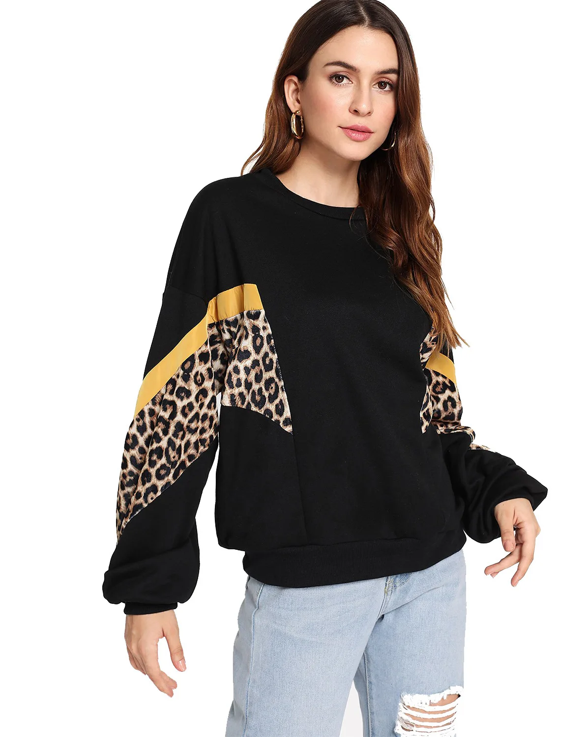 ENXI Fashion Leopard Sleeve Pregnancy Shirt Comfortable Patchwork Maternity Hoodie Long Sleeve Pregnant Women Hoodies Tops