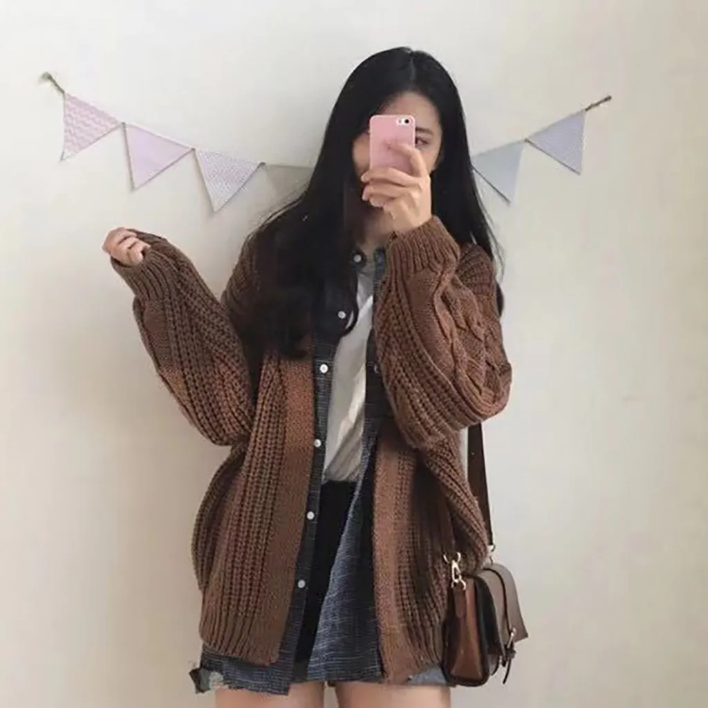 Женский свитер 2019 кардиган женский корейский стиль однотонный пуловер с длинным
