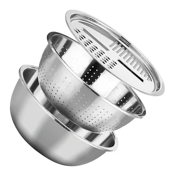 

1PC Stainless Steel Grater Draining Chopping Vegetables Tool Multi-purpose Kitchen Tool Portable Wash Rice Tool for Home (Silver