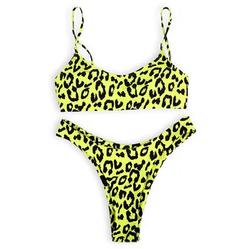

Bikini 2020 Fashion bikini set swimsuit women's Solid color triangle sexy bikini Leopard straps adjustable low