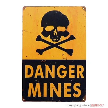 

Warning Danger Mines Metal Tin Sign Art Poster Garage Vintage Wall Plate Bar Pub Home Wall Decor Retro Metal Art