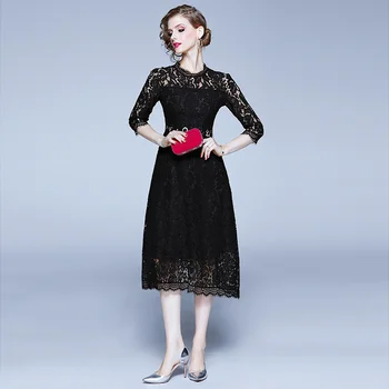 

New Women dress Lace Hollow Out Dresses Black 8325