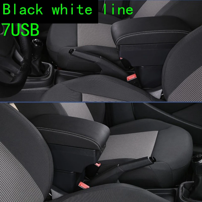 Для Ford ECOSPORT подлокотник коробка ecosport автомобильные аксессуары заряжаемый удар-бесплатно USB до и после - Название цвета: Black white line7usb