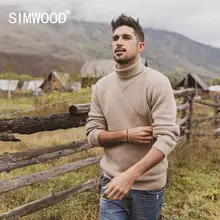 SIMWOOD, осенне-зимний свитер с высоким воротником в стиле пэчворк, Мужской Жаккардовый трикотажный пуловер с геометрическим рисунком, не скатывается, SI980744