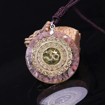 

Orgonite Reiki Pendant Pink crystal The Soul Bring Lucky Energy Stone Pendant Necklace Glamour Jewelry For Women