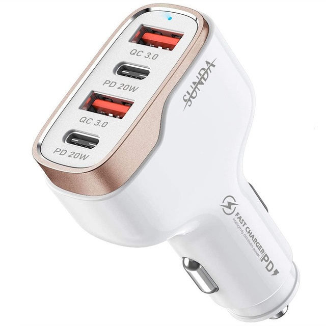 USB C Fast Car Charger 4 Ports Car Charger Adapter Dual Type C PD 20W for IPhone12 11 Pro Max Samsung Galaxy Note20 Android