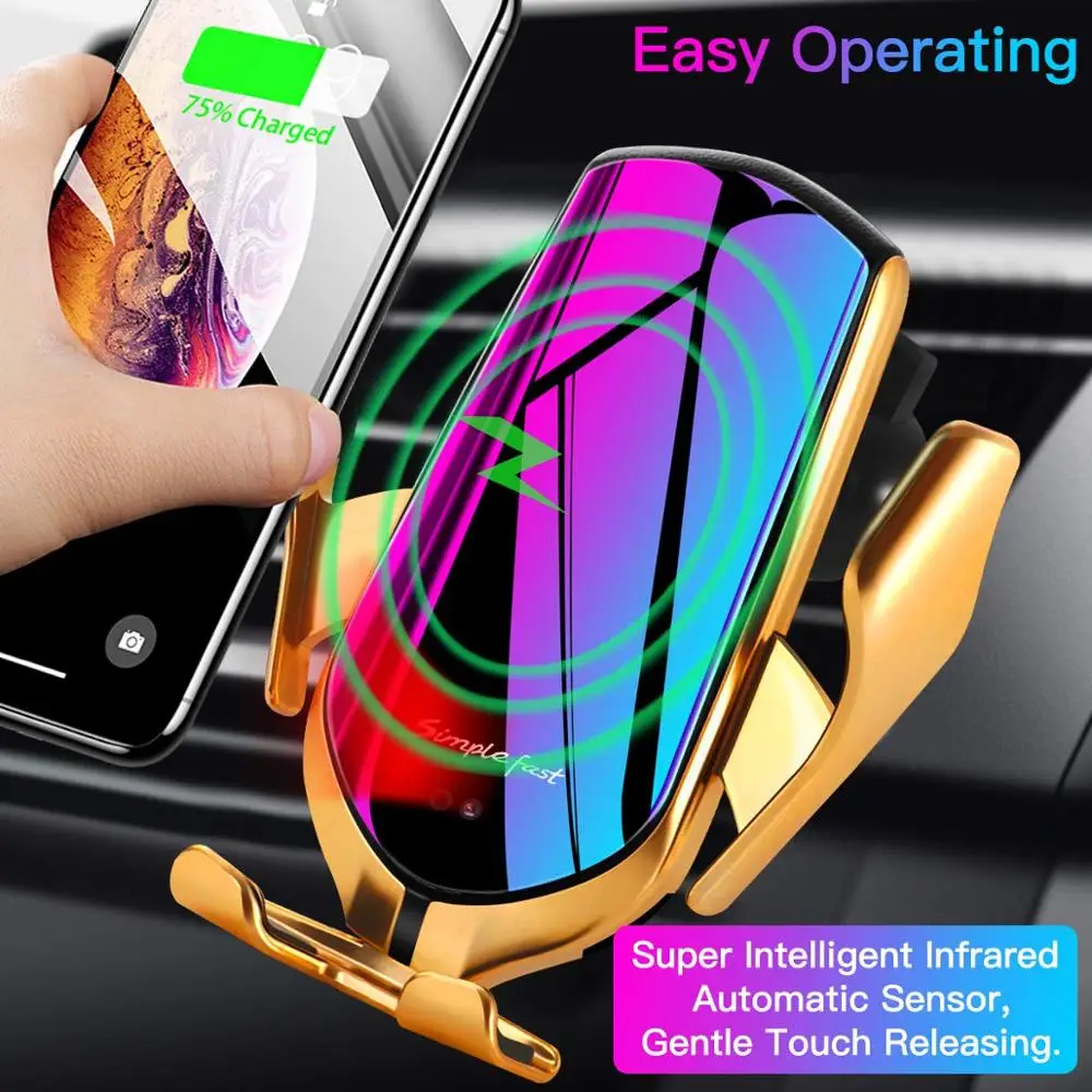 

DCAE Automatic 10W Wireless Car Charger For iPhone XS XR X 8 11 Pro Samsung S10 S9 Xiaomi Mi 9 Qi Fast Charging Car Phone Holder