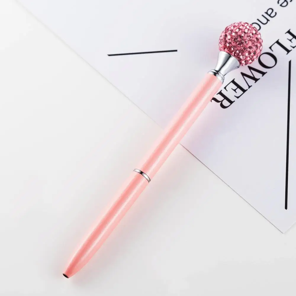 Высокое качество 0,7 мм металлический материал шариковая кристальная ручка круглые цветные бриллианты красивая ручка канцелярский подарок для студента - Цвет: Розовый