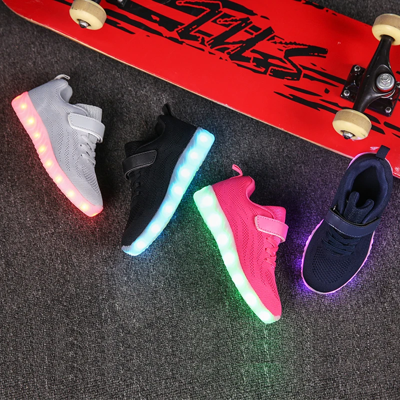 Size 25-37 USB Charging Basket Led Children Shoes With Light Up Kids Casual Boys&Girls Luminous Sneakers Glowing Shoe
