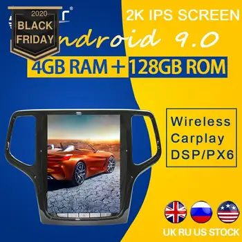 

128GB ROM For Jeep Grand Cherokee 2014 2015-2018 Android 9.0 DSP Tesla Style PX6 Carplay Car GPS Navigation Multimedia Player