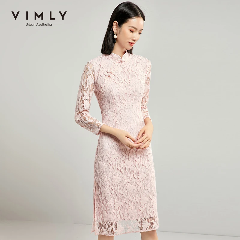 Кружевное платье Vimly в китайском стиле женские элегантные платья с воротником