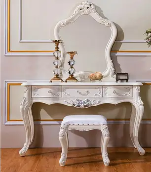 

European style dressing table ivory white custom solid wood bedside dressing table