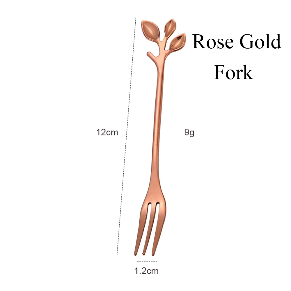 1 шт. ложка из нержавеющей стали, вилка, многоцветная лопатка, маленькие ветки, форма листа, длинная ручка, десертная посуда, новые кухонные аксессуары - Цвет: RG2
