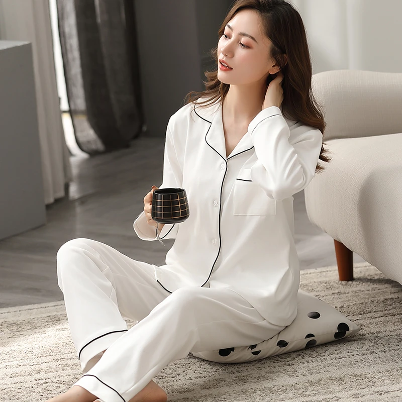 pj sets 100% Cotton Pajamas for Women PJ Full Sleeves Pijama Mujer Invierno Button-Down Winter Sleepwear Set Women White Cotton Pyjamas plus size pajamas