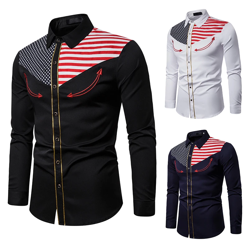 Men Fashion Print Shirts Casual Autumn Long Sleeve Sweatshirts Fomal Business Dress Shirts Casual Solid Color Floral Print Shirt