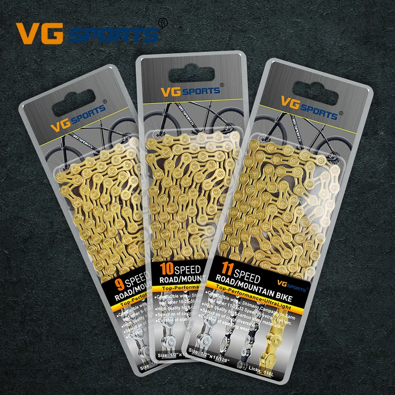 VG Sports Bicycle Chain 9 10 11 12 Speed Velocidade Titannium Nitride Plated 9s 10s 11s 12s Ti Gold MTB Road Bike Chains 116Link | Спорт и