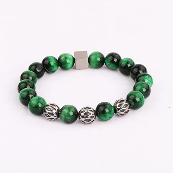 New Design Men Bracelet Natural Stone Tiger Eye Beads Stainless Steel Ball Stretch Bracelet For Men