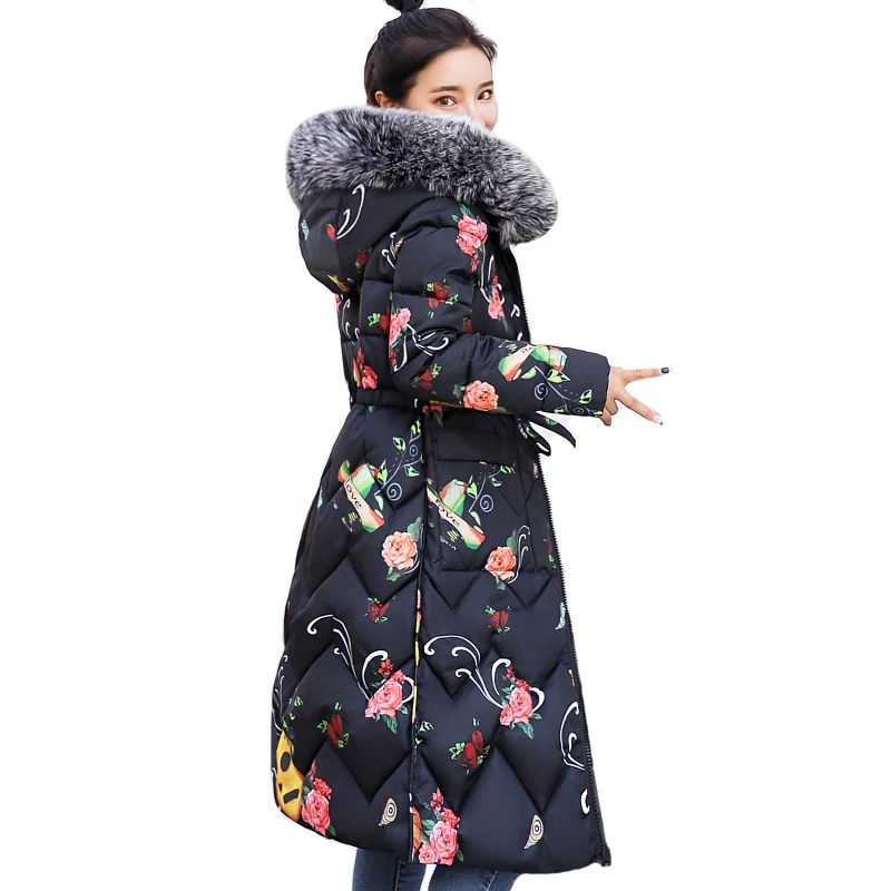 

High Quality Women Winter jacket Double Two Sides Printing Ladies Coat Cotton Padded Warm Slim Female Parka