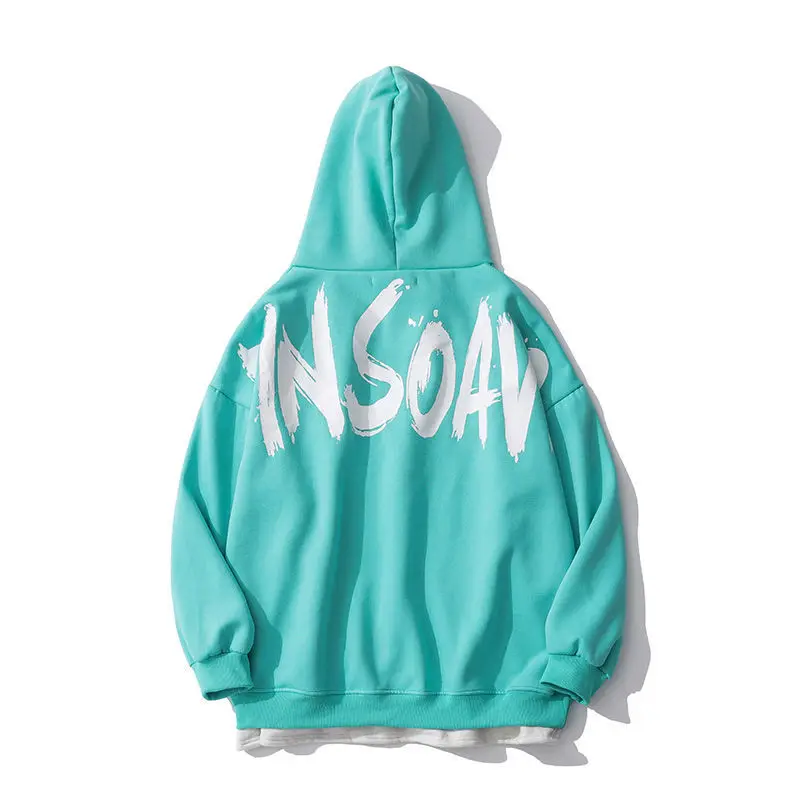Lake blue fried Street sweater men and women 2021 autumn and winter lazy fashion ins national tide graffiti Plush coat