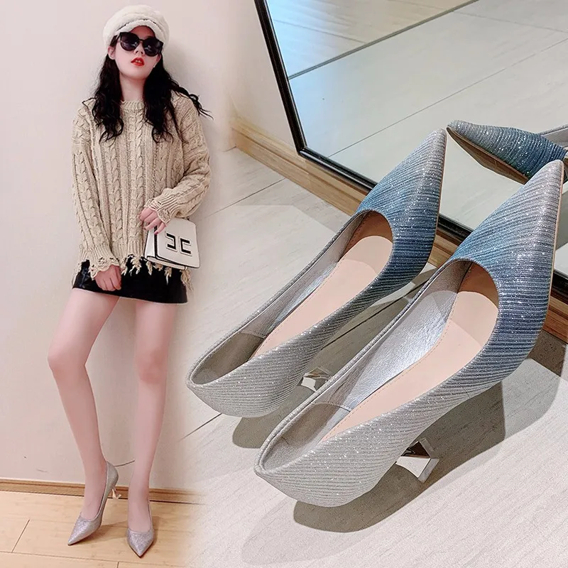 

2020 New Pumps Women Shoes Pointed Toe Slip-On Thin Heels Basic Sandals Wedding Party High Heels Classic Pump Woman
