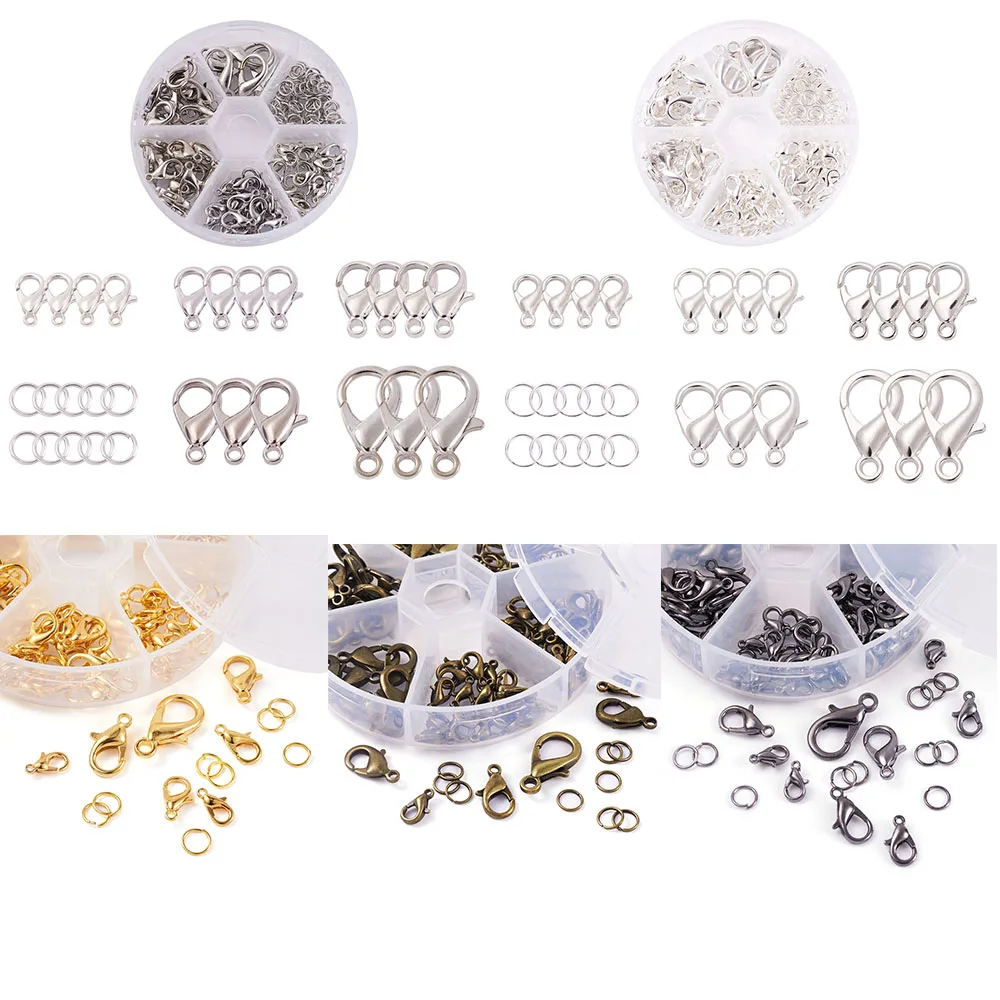 1 Box Golden Color Alloy Lobster Claw Clasps And Jump Rings Set Connectors Links For Diy Jewelry