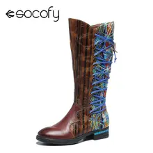 SOCOFY/сапоги из натуральной кожи с узором древесной коры; мягкие сапоги до середины икры на плоской подошве; женская обувь; мягкая элегантная обувь для женщин; Новинка года