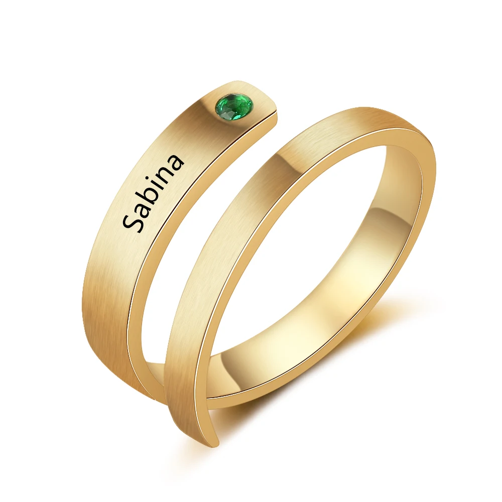 

Personalized Ring Fashion Jewelry Engrave Any Letters Inlay Birthstone 3 Color Adjustable Ring Wedding Gift for Women( RI103863)
