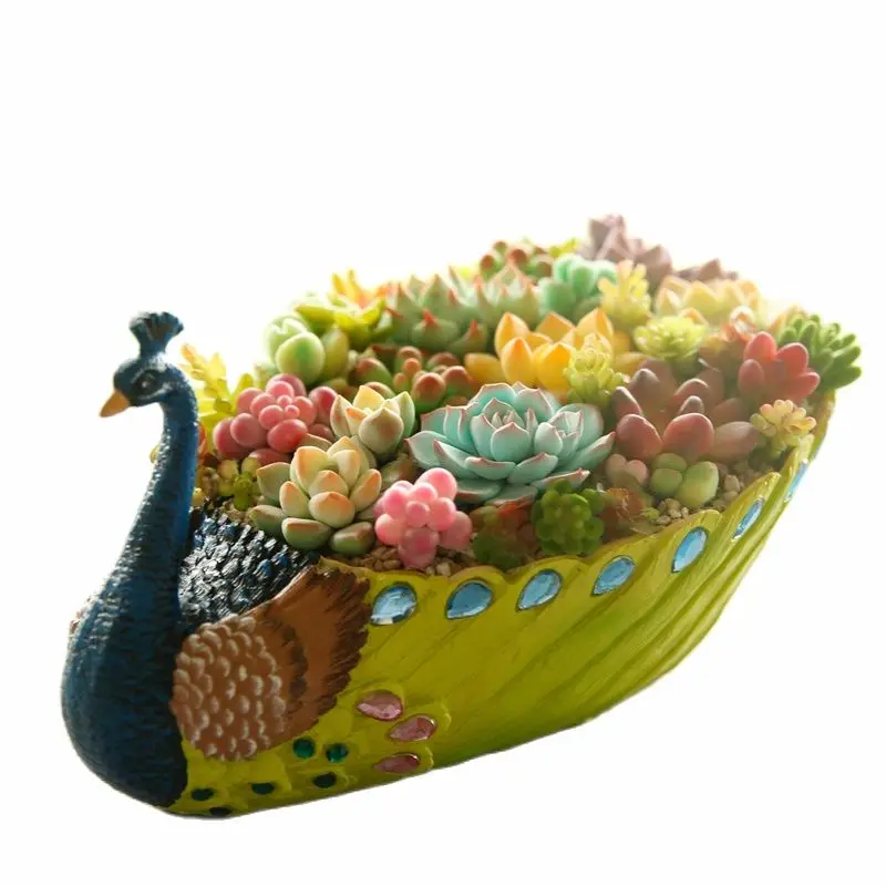 Large Peacock Flower Pot Resin Succulents Planter Desktop Decoration Vase Crafts Arts flower Pots Planting Storage Holder Tray | Дом и сад