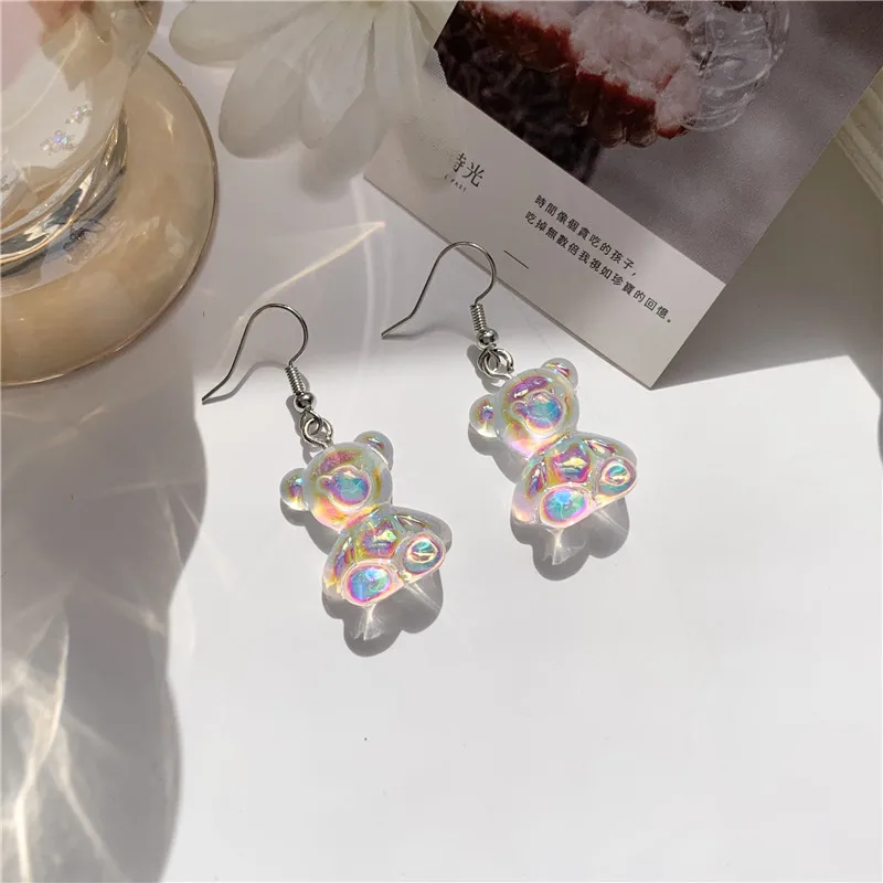 Stud-Earrings Ear-Accessory Animal Candy Transparent Resin Bear Three-Dimensional-Jewelry