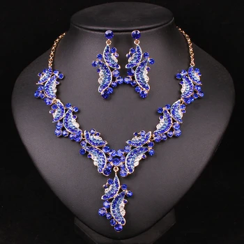 

FASHION ROYAL BLUE NECKLACE EARRING BRIDAL JEWELRY SETS FOR BRIDES WEDDING PARTY PROM COSTUME DECORATION GIFT FOR WOMEN GIRLS