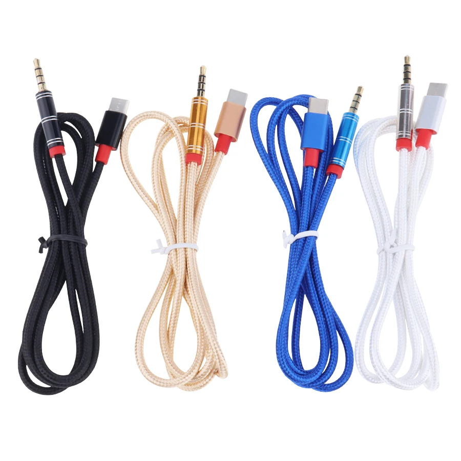 1m USB Type C Male AUX Audio Cable to 3 5mm Jack Male Speaker Wire For Headphone Aux Cord for Xiaomi Samsung Huawei 500pcs
