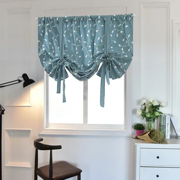 

Short Roman Curtain Balloon Shade Floral Embroidery Tie Up Curtains Rod Pocket For Kitchen Window Kitchen Blackout Valance