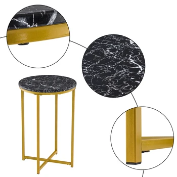 

[40 x 40 x 60]cm Marble Simple Round Edge Table Side Table Black