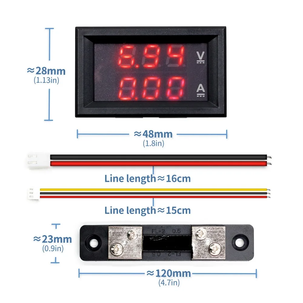 Мини цифровой вольтметр Амперметр постоянного тока 100 в 10 А 50 А 100 А Панель Ампер Вольт Напряжение измеритель тока тестер 0,5" синий красный двойной светодиодный дисплей