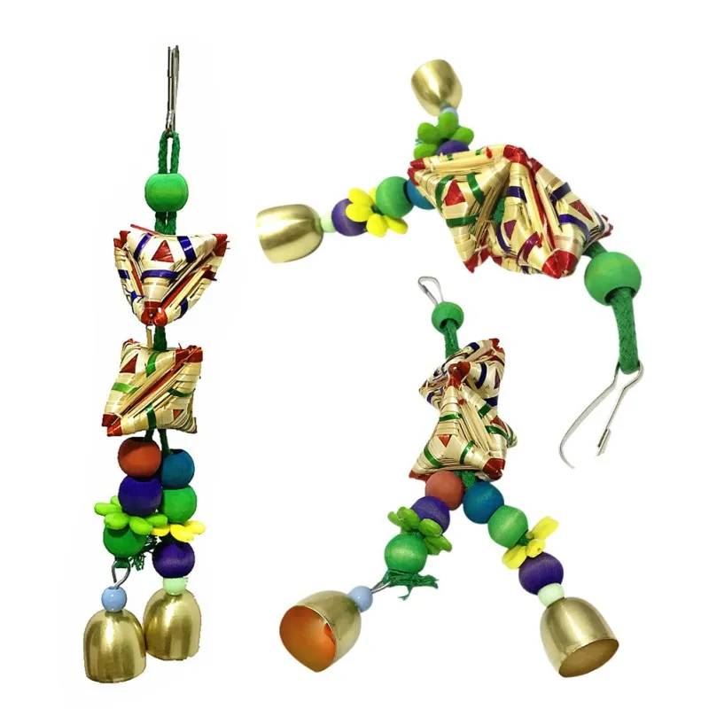 Птиц игрушка для домашних животных для попугаев, для кусания для игры на площадке браслет с колокольчиками нетоксичный жевать игрушка попугай обучение игрушечные колокольчики висит в подвесной зажим Цвет