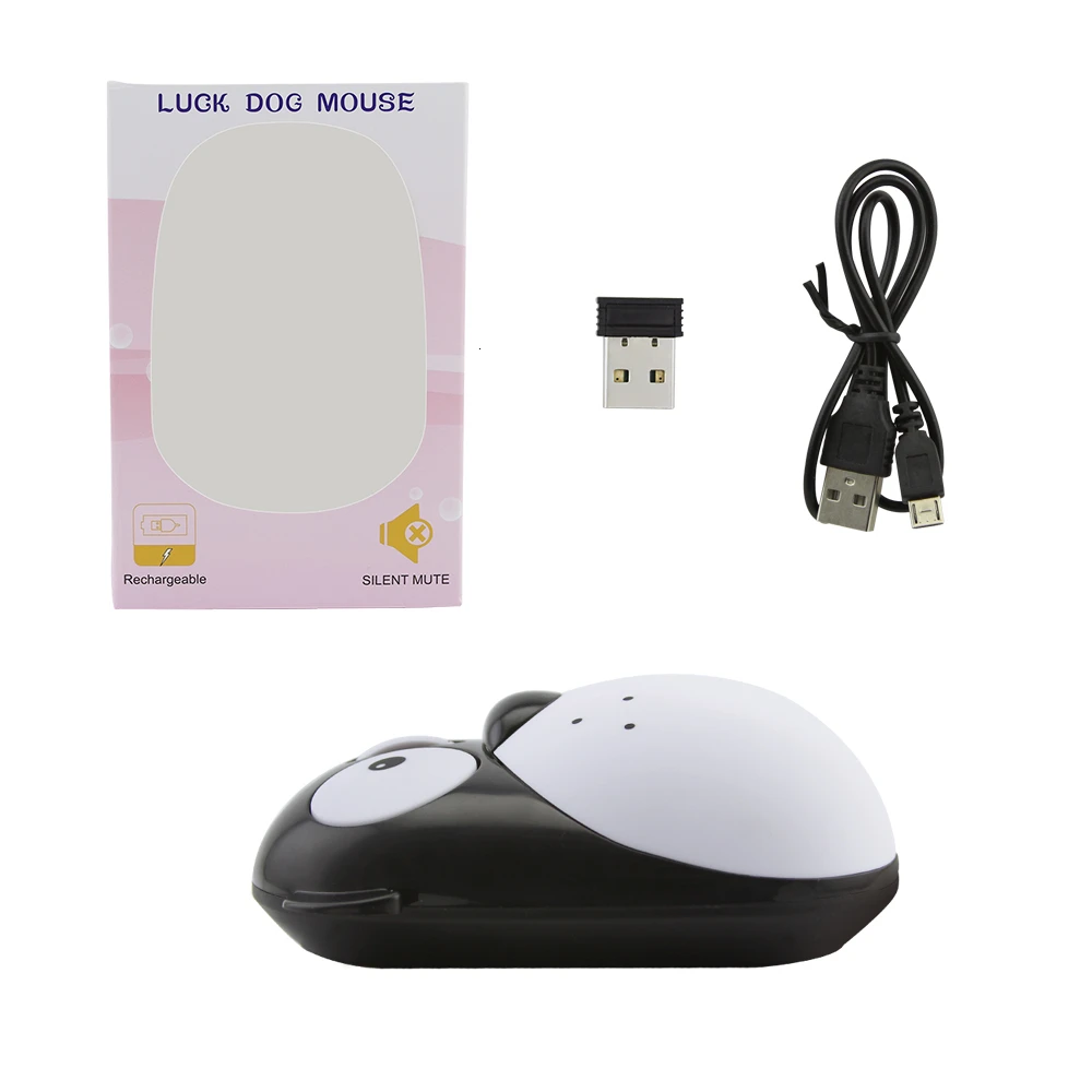 Black Милая Беспроводная Usb мини компьютерная мышь эргономичная перезаряжаемая Бесшумная оптическая PC Mause розовая собака 3d животные мыши для детей Mac ноутбук - Color: Black
