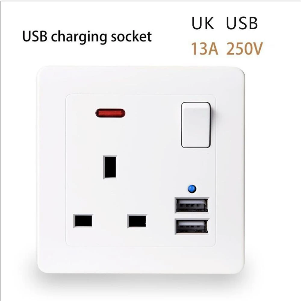 Лучшее двойное 2.1A USB настенное зарядное устройство 13A Великобритания стандартная электрическая штепсельная розетка панель заряд питания USB для телефона 110~ 250 В