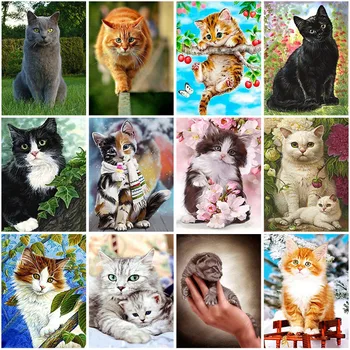 

DIY 5D Diamond Painting Cartoon Cat Full Round Drill Diamond Art Embroidery Cross Stitch Animals Diamond Mosaic Home Decoration