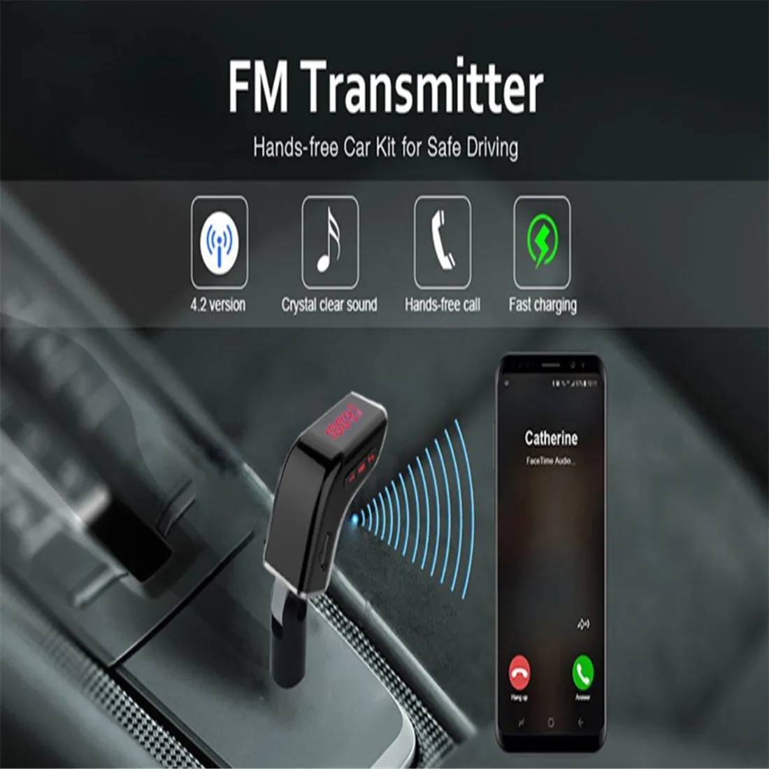 V2 Bluetooth FM Transmitter Bluetooth Adapter Auto Radio Transmitter,2-Port USB Ladeger?t mit QC3.0